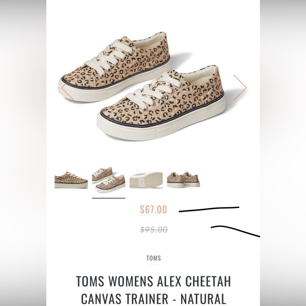 Women’s Alex Cheetah canvas TOMS size 5